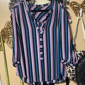#326 size 3 Torrid Women's Striped Blouse - Pink, Blue, Black